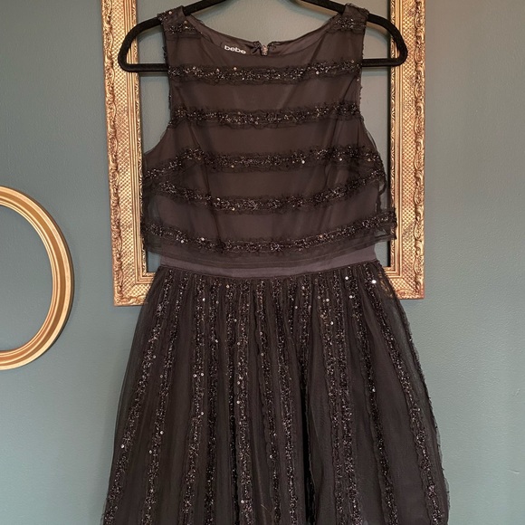 BEBE Cocktail/Party Dress - Black, Sequins - Picture 2 of 9